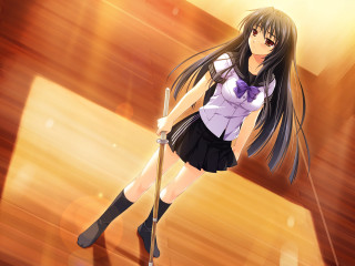 Girl skirt boots cane room - official art free wallpaper for desktop