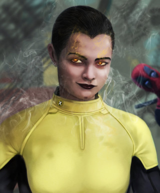 Woman yellow shirt spiderman mask - a digital painting free wallpaper for mobile