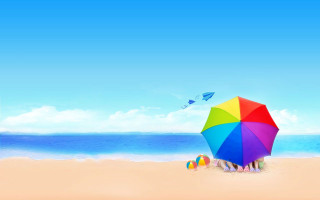 Colorful umbrella sandy beach ocean - a sandy beach next free wallpaper
