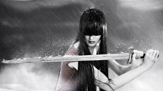 Woman rain katana gothic starry - dark fantasy art free wallpaper