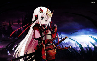 Woman red white outfit sword 2 - outfit holding free wallpaper
