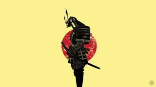 Samurai redsun sword helmet standing - a red sun free wallpaper for desktop