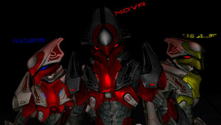 Robots group dark room neon - a group of robots free wallpaper