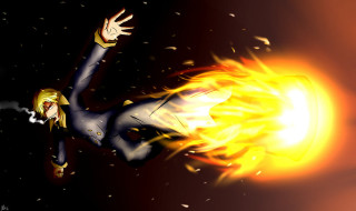 Woman black suit flying fireball - a fireball free wallpaper for desktop