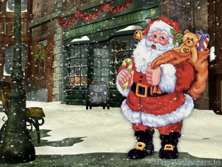 Santa teddy bear snow christmas - storybook illustration free wallpaper