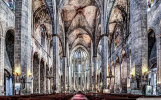 Large cathedral pews red carpet - cimabue free wallpaper