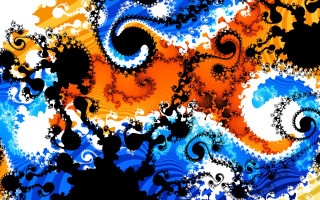 Swirly orange blue painting black - fractal free wallpaper
