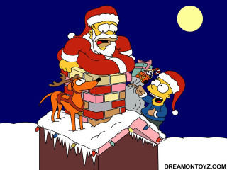 Cartoon santa chimney reindeers presents 2 - him free wallpaper for desktop