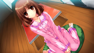 Pink outfit girl green chair - anime girl free wallpaper