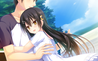 Anime couple hugging tree sky - a couple of anime characters free wallpaper
