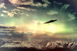 Flying object clouds mountains green - a large object free wallpaper