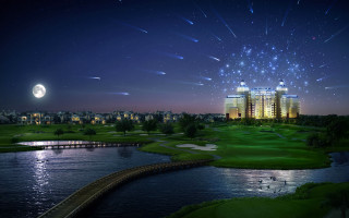Night golf course fireworks river - firework free wallpaper for desktop