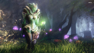 Green creature walking forest flowers - flower and grass free wallpaper