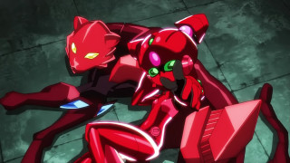 Red robot cat sitting back - its back leg free wallpaper