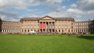 Large building lawn people walking - david ramsay hay free wallpaper