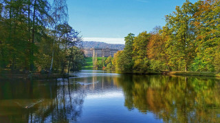 Lake trees building blue sky - german romanticism free wallpaper for desktop