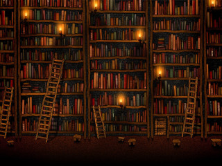 Books ladder candle lit room - candle free wallpaper