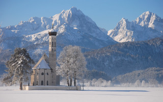 Church snowyfield mountains winter romanticism - dürer free wallpaper