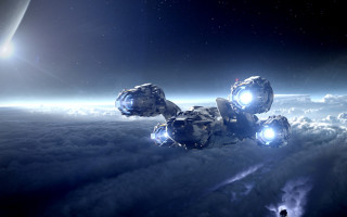 Space station floating clouds bright - star citizen halo free wallpaper