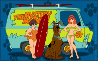Cartoon two women dog surfboard 2 - a van free wallpaper