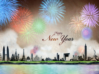 Happy new year fireworks city - free new year wallpaper