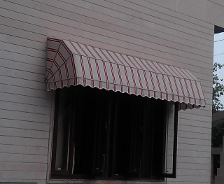 White building red white striped - ambient occlusion free wallpaper