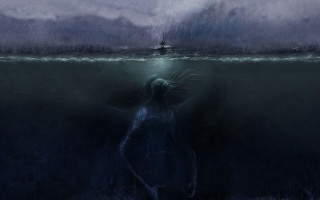 Woman under water ocean boat - lovecraftian free wallpaper