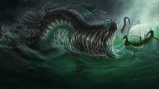 Giant octopus attacking giant squid - eldritch free wallpaper