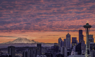 City skyline mountain sunset pink - sky free wallpaper for desktop