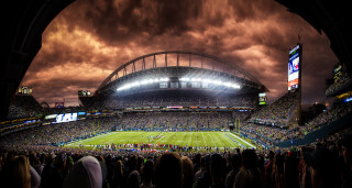 Stadium night futurism cityscape ruins - a football game free wallpaper