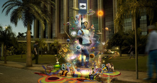 Man street corner colorful sculpture - back free wallpaper for desktop