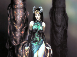 Woman green dress giant creature - a giant creature free wallpaper