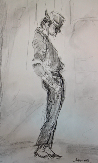 Man forest hands pockets hat - a charcoal drawing free wallpaper