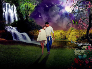 Couple waterfall purple sky birds - a waterfall in the background free wallpaper