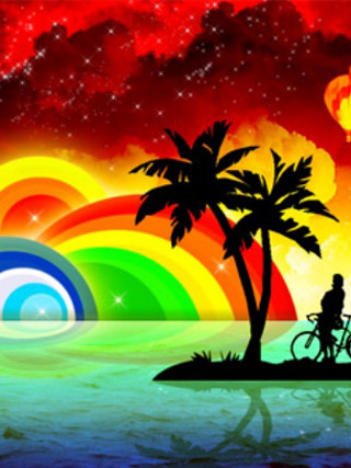 Man riding bike beach rainbow - bob thompson free wallpaper for mobile