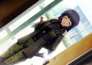 Woman black coat green skirt - a black coat free wallpaper for desktop