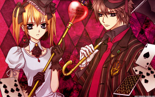 Couple umbrellas red background playing - steampunk free wallpaper