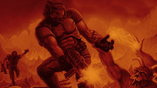 Man gun demon fire painting - his hand and a demon in the background free wallpaper