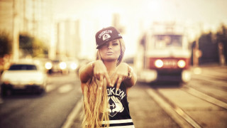 Woman long hair pointing tram - the other side free wallpaper for desktop