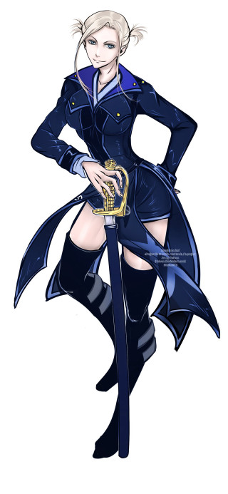 Woman blue outfit holding sword 2 - fullbody free wallpaper for mobile