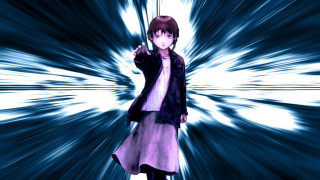 Woman cell phone blue background - white line free wallpaper