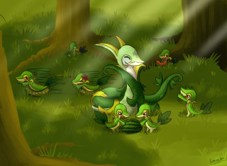 Green cartoon birds forest trees - a forest area free wallpaper