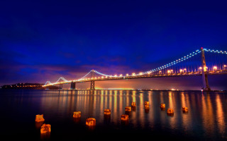 Bridge night water lights lanterns - some water free wallpaper