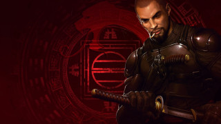 Man armor sword red background - artem demura free wallpaper