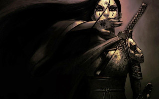 Woman sword demon shoulder fantasy 2 - her hand and a demon free wallpaper