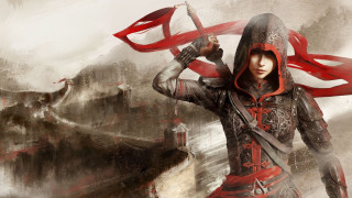 Woman red black outfit sword 7 - outfit holding free wallpaper