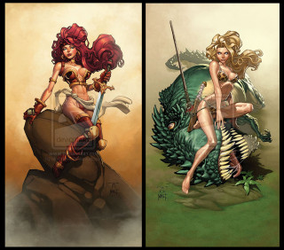 Woman sword dragon rock image1 - free fantasy wallpaper for tablet