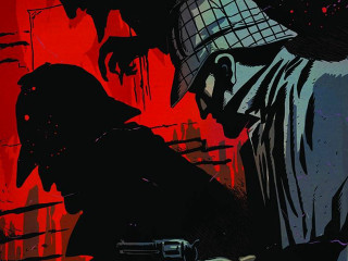 Man hat trenchcoat red background - western comic book art free wallpaper for desktop