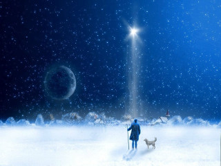 Snow starry sky man walking - nearby free wallpaper for desktop