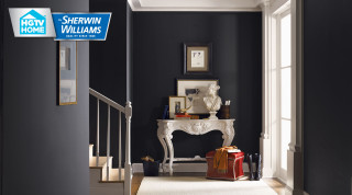 Hallway white table chair red - rich moody colour free wallpaper